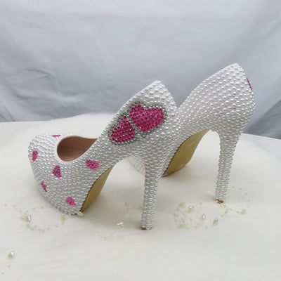 BS142 Lover heart White pearl Bridal Shoes , matching purse