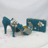 BS143 Teal Blue Pearl wedding shoes with matching bags