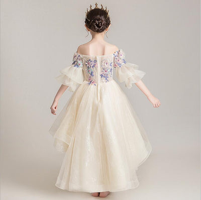 FG393 : 3 style Champagne Floral Girls Princess Dresses (1-14 Yrs)
