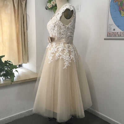 SS198 Cap sleeve Tea Length Wedding Dresses