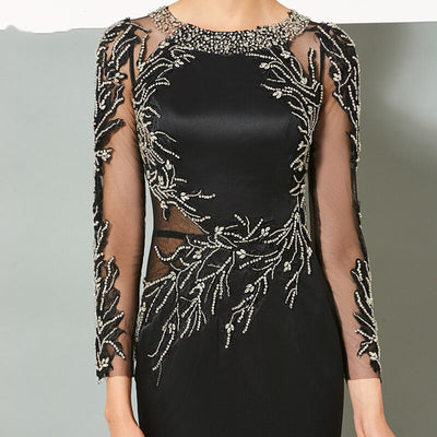LG49 Elegant Black sheer sleeve Evening Dress