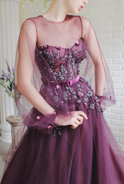 PP396 Sheer Puff sleeve A-line Prom dress