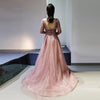LG396 Plus size Pink beaded Evening Gown with overskirt