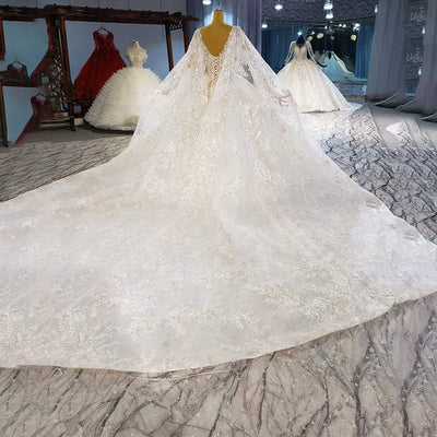HW304 Luxurious Deep V-Neck Crystal Beading Sequined Wedding Dress