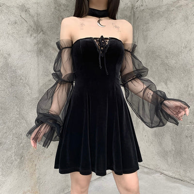 MX327 Gothic Vintage Black Mini Dress