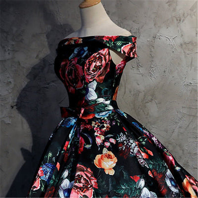 CG178 Off the shoulder Floral print Prom Ball Gown with train