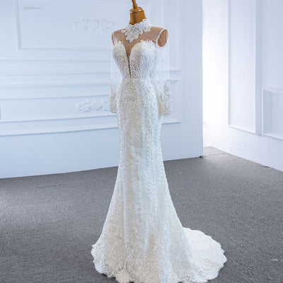 HW294 Real pictures high neck mermaid wedding dress with removable Skirt