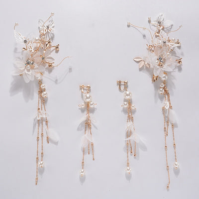 BJ344 : 4 PCS Korean Fairy Wedding Jewelry sets(Hair clips+Earrings)
