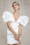 SS208 Simple puff sleeve short wedding dress with detachable train