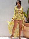 SW62 Deep V-Neck Yellow Chiffon Beach Dress
