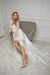 BR12 Long Lace Bridal Robe with Train