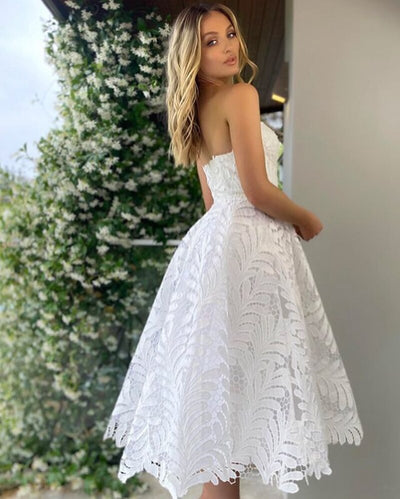 SS242 Simple full lace Tea Length Bridal dress
