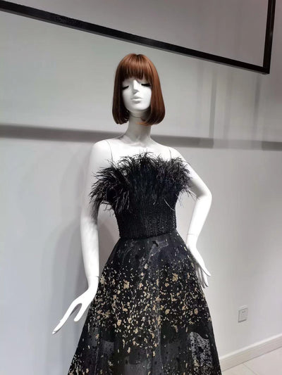 LG490 Luxury Feathers Beading Evening Gowns