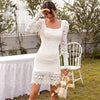 MX253 Square Collar Lace White Mini Dress