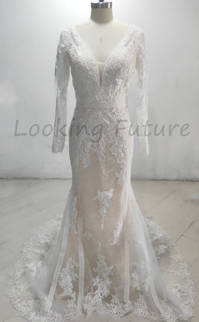 CW835 Deep V neck Mermaid Wedding Dress