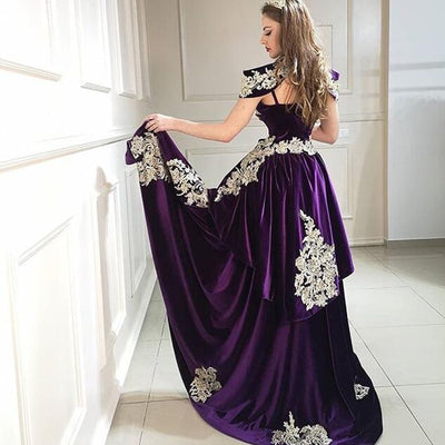 LG453 Vintage  embroidery Evening dress with detachable train