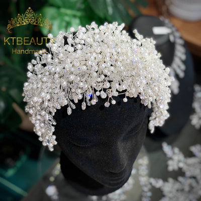 BJ471 Handmade Pearls Big Wedding Crown