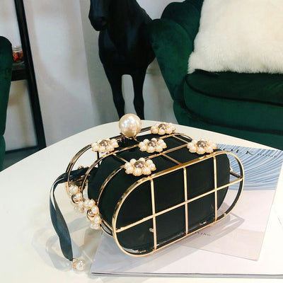 CB215 Pearl Basket Hollow out  Evening Clutch Bags(2 Colors)