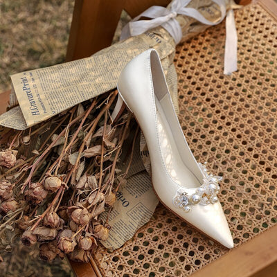 BS135 Pearls Wedding shoes (White/Red)