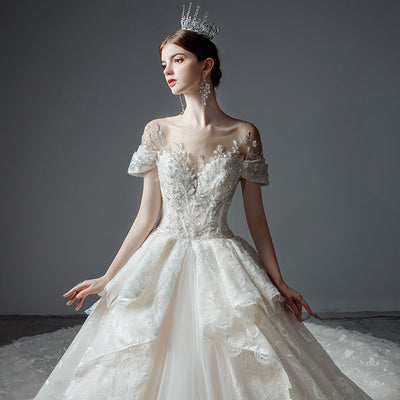 HW392 Sequined Wedding Gown with detachable sleeves