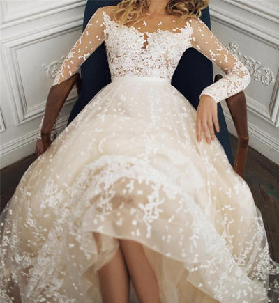 CW400 Lace Long Sleeves Wedding Dress with Open Back