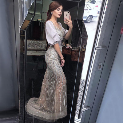 LG365 Luxury beaded half puff sleeves Evening Gowns ( 2 Colors )