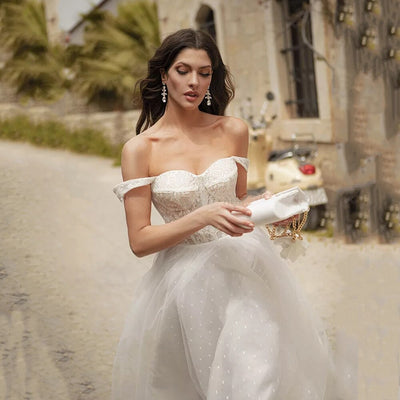 SS229 Off The Shoulder Tea-Length Wedding dress