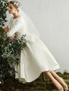 SS118 Vintage Boat neck Satin Knee Length Bridal Dress