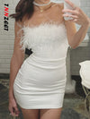 MX416 Strapless fur white Mini dress