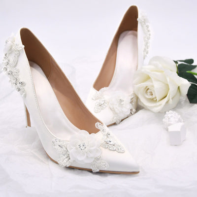 BS196 Handmade Ivory Lace Bridal shoes