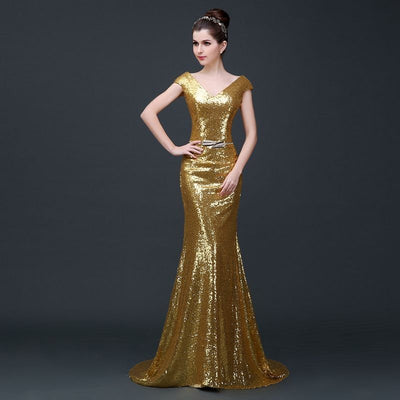PP329 Gold sequin mermaid Evening Dress