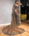 LG385 V neck beaded mermaid Evening gown with cape