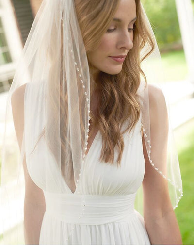 BV75 Crystal pearls Bridal veil with comb (White/Ivory)