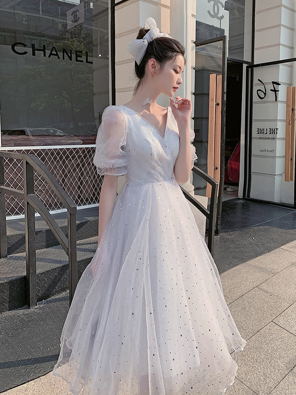 SS139 White sequined Tea-Length Wedding dress - Nirvanafourteen