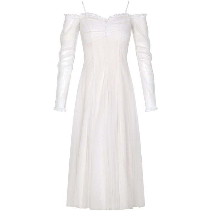 SS127 Vintage slash neck Mid-length Bridal Dress - Nirvanafourteen