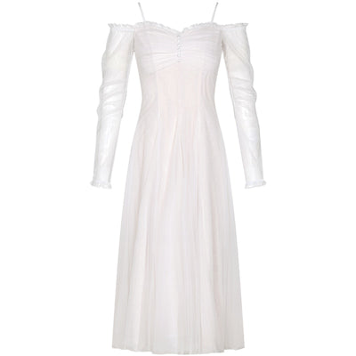 SS127 Vintage slash neck Mid-length Bridal Dress
