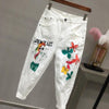 TP46 Plus size Cartoon Graffiti Flowers Stretched Skinny Jeans
