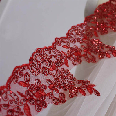 BV137 Bridal Veil Bling Sequins Red  Lace