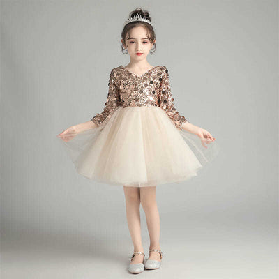 FG435 Champagne Tulle Sequin Princess Girl Dress