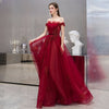 PP341 Off the shoulder Red Wine A-line Prom Dresses