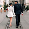 SS230 Satin long sleeve Short Wedding dress for Pre-wedding photoshoot