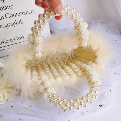 CB228 Faux Fur Pearl Clutch Bags ( 2 Colors )