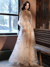 BH271 Gorgeous Champagne High Collar Long Sleeve Bridesmaid Dress