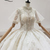 HW315 Real pictures: Luxury High Neck short puff sleeves Wedding Gown