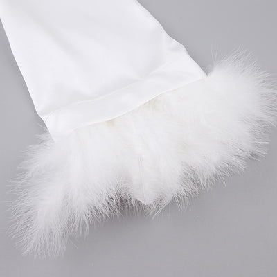 BR18 Fur Full Sleeves Bridal Robes (Black/white)