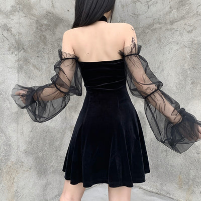 MX327 Gothic Vintage Black Mini Dress