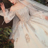 HW377 Luxurious Champagne Off-shoulder sequined Bridal Gown+Veil