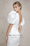 SS208 Simple puff sleeve short wedding dress with detachable train