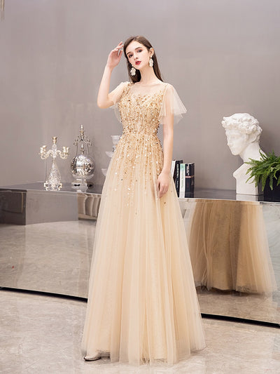 LG389 Luxury Beaded Sequins A-line Grey Evening Dresses