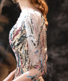 PP316 Champagne 3/4 sleeves sequined Evening Dress
